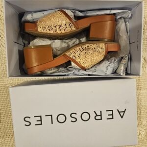 Aerosoles Tan and Cream Women's Woven Sandals Shoes